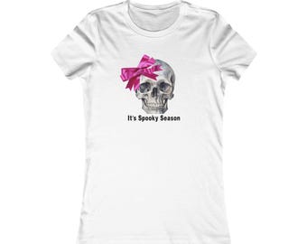 Chemise coquette d'halloween pour femme, t-shirt mignon tête de mort avec noeud rose, chemise d'Halloween pour femme, chemise d'automne, chemise de la saison fantasmagorique, cadeau pour Halloween