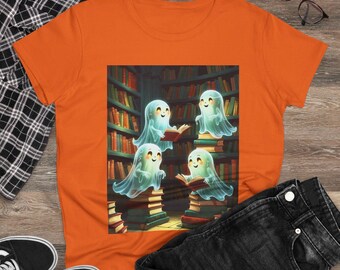 Hier für das Boo-ks Shirt, süßes Geist-Halloween-T-Shirt, Buch-Liebhaber-Geschenk für Bibliothekar, Lehrer-Lese-T-Shirt, gruselige Geist-Library Top