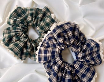 Handmade Plaid Cotton Scrunchie, Tartan Scrunchies, Oversized Scrunchie