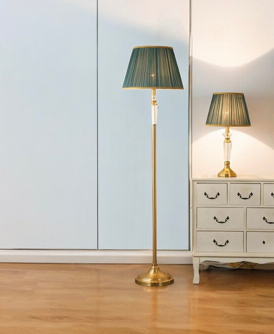 Green Handmade Fabric Floor Lamp Living Room Lighting Floor Lighting ...