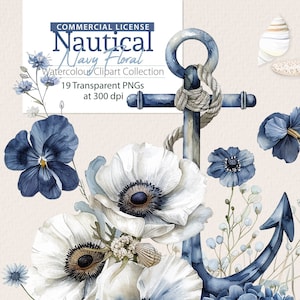 Collection de cliparts aquarelle florale marine nautique