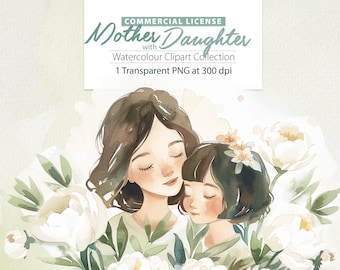 母と娘の水彩画クリップアート シングル - Etsy 日本