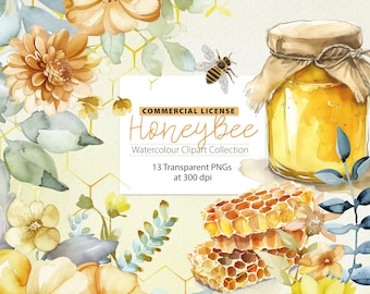Imágenes prediseñadas de abejas en acuarela / Arte infantil, panal de abejas (descarga digital)