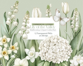 Lily of the Valley bouquet clipart, lilyvalley,  lily of the valley clipart bundle, lily of the valley birthmonth, bridal shower, wedding