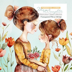 Mutter und Tochter Aquarell Clipart Single