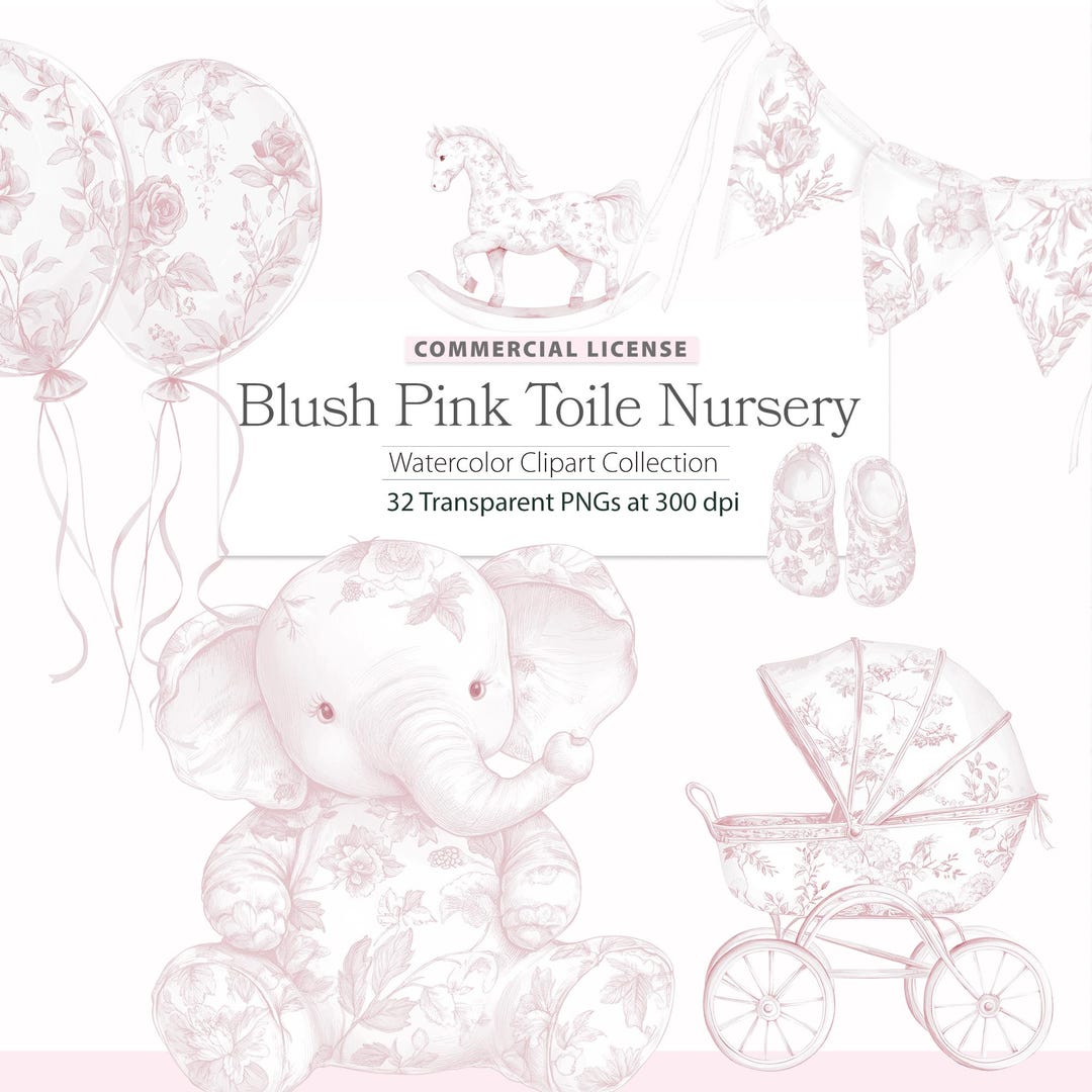 Toile Nursery Clipart, Pink Toile Clipart, Chinoiserie Png, French Toil ...