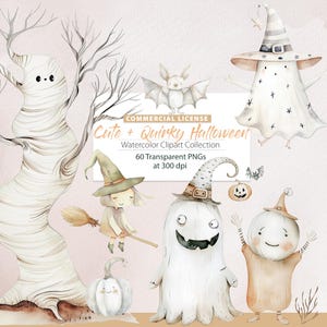 Clipart carino di Halloween, Clipart di zucca, Strega carina, Clipart di mostro carino, Mago, Halloween per bambini, Halloween acquerello carino, Case infestate