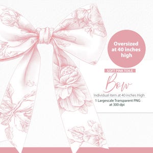 OVERSIZE Toile Nursery, Soft Pink Bow, Chinoiserie png, French Toil de Jouy, Chinoiserie, Toile Floral, French BabyGirl Shower, coquette