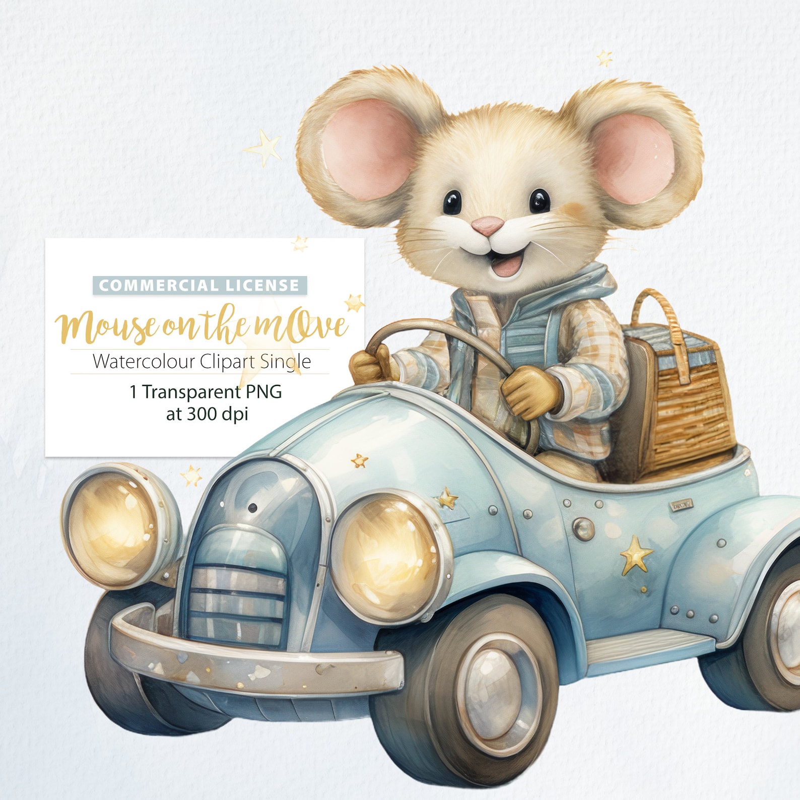 Watercolor Mouse Race Car Clipart, Vintage Racing PNG (digital Download ...