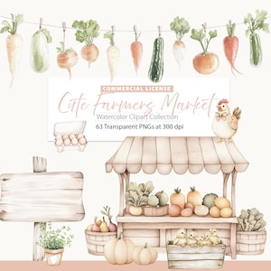 Aquarel boerenmarkt clipart, marktkraampjes, babyshower, plantaardige clipart, lokaal geteeld, verjaardag, kwekerij, producten, marktkraam