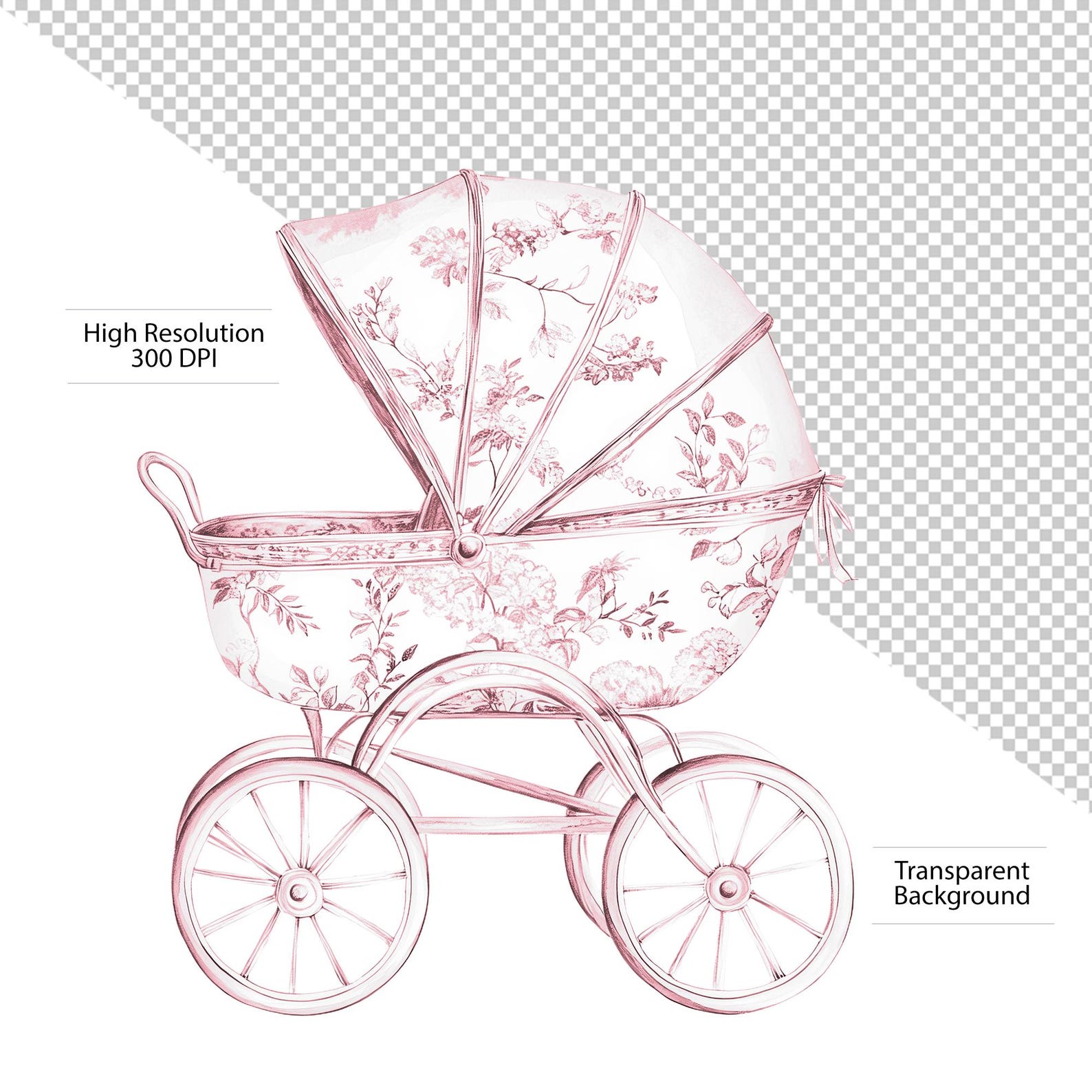 Toile Nursery Clipart, Pink Toile Clipart, Chinoiserie Png, French Toil ...