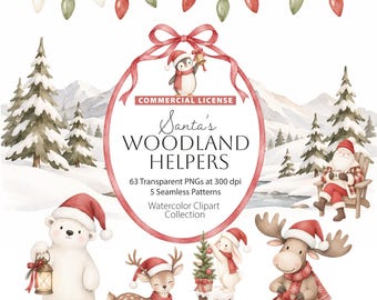 Watercolor Woodland Animals Clipart | Christmas Forest Critters | Digital Download