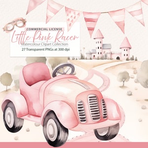 Rennauto Clipart, Vintage Rennauto, Aquarell Rennauto, Vintage süße Autos, rosa Auto, Rennauto-Babyparty, Retro Rennauto, Rennauto-Strecke