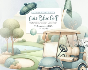 Watercolor Golf Clipart | Cute Golf Cart PNG Bundle (Digital Download)