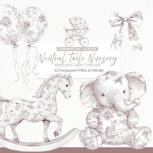 Clipart per la cameretta dei bambini in toile, Clipart per la toile, png Chinoiserie, Toil de Jouy francese, Baby shower francese per bambini o bambine, cameretta dei bambini di genere neutro