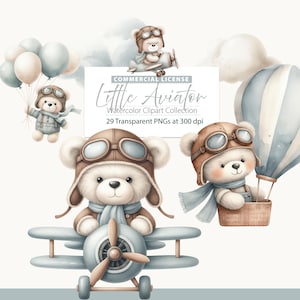 Little Aviator png, kleine piloot clipart, Aviator Boy clipart, baby boy teddy, teddybeer vliegtuig, avontuur aankondigen, vliegtuig kinderkamerkunst