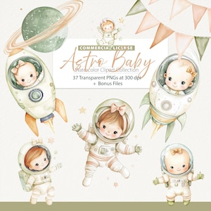 Raketafbeeldingen | Bundel aquarel ruimte clipart | Clipart ruimte ruimte | Bundel met astronautenclips | Ruimte verjaardagsfeestje | Illustraties planeten