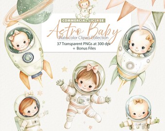 Watercolor Astronaut Clipart Bundle | Space Birthday (Digital Download)