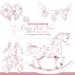 Clipart di Toile de Jouy per bambini, Clipart di Toile de Jouy rosa, Clipart di Chinoiserie, Toile de Jouy francese, Clipart di Chinoiserie, Toile de Jouy floreale, Baby shower francese per bambine