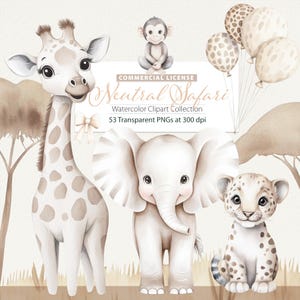 Neutral Safari Aquarell Clipart, Safari Cliparte, Cliparte Babyparty, Neutral Safari Baby Shower, Tiger Affe, Baby Boho Safari, Löwe