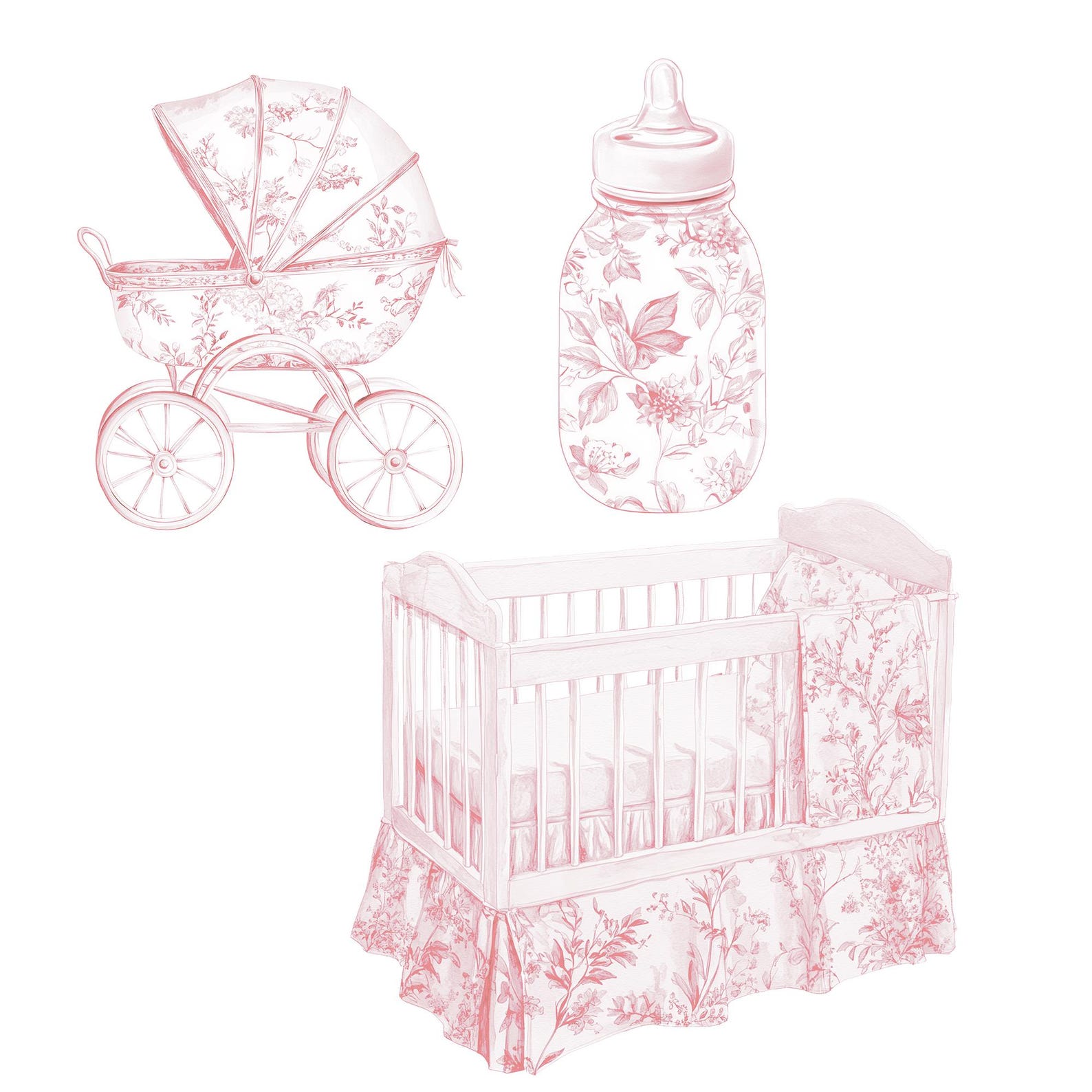 Toile Nursery Clipart, Pink Toile Clipart, Chinoiserie Png, French Toil ...