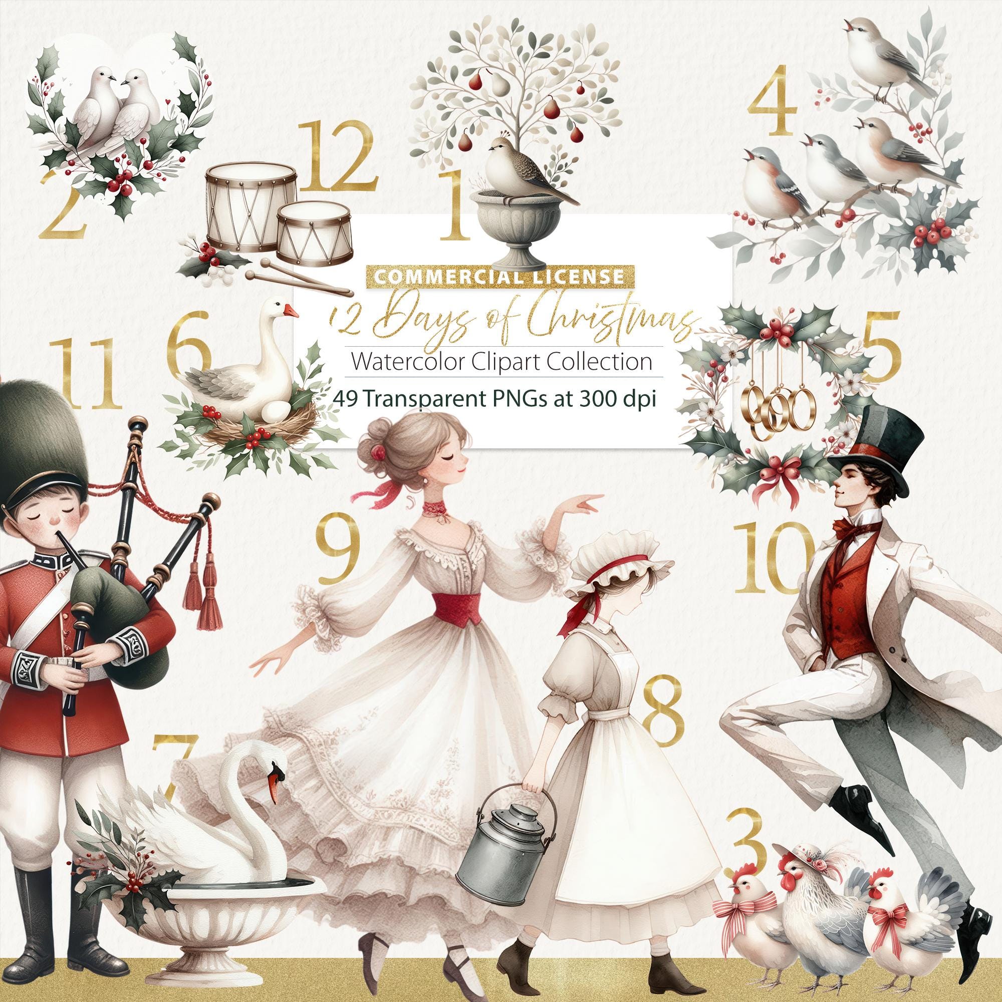 12 Days Christmas Clipart, 12 Days of Christmas, 12 Days Xmas ...
