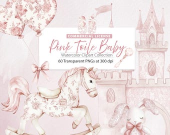 Toile Nursery Clipart, Pink Toile Clipart, Chinoiserie png, French Toil de Jouy, Chinoiserie Clipart, Toile Floral, French Baby Girl Shower