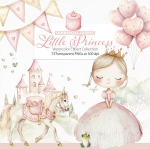 Imágenes prediseñadas de princesita, princesa de acuarela, imágenes prediseñadas de cuento de hadas, princesa rosa, castillo, elementos mágicos, reino mágico, imágenes prediseñadas reales