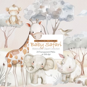 Baby Safari Tiere Aquarell Clipart Sammlung, Aquarell Safari Tiere, Baby Safari Tiere, Süße Safari Tiere, schrullige Tiere