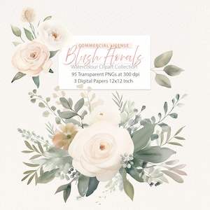 Blush flower clipart, blush peony clipart, blush watercolor, pink roses clipart, blush floral clipart, blush peony, neutral floral png