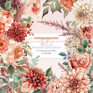 Terrakotta Floral, Aquarell Blumen, Herbst Clipart, Blumensträuße, Hochzeit botanische, Terrakotta Blume, Boho Blumen Clipart