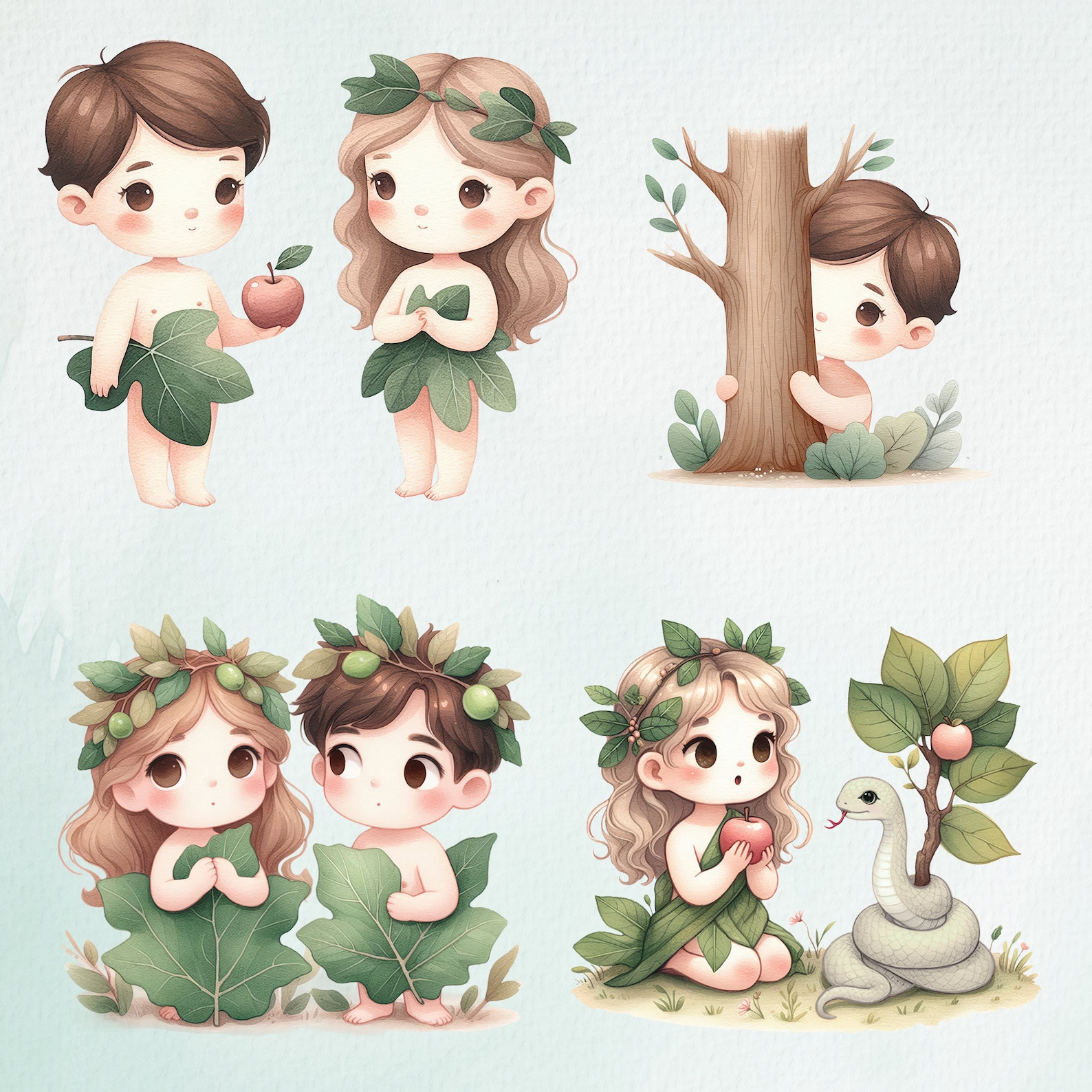 Adam and Eve Watercolor Clipart | Garden of Eden (digital Download) - Etsy