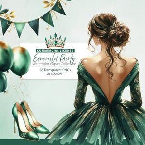 Smaragd und Gold Party Clipart, Quinceamaßa Verde, Smaragdgrüne Kleider, Grün und Gold, Sweet 16, Grün und Gold Kleid, Grüne Hochzeit