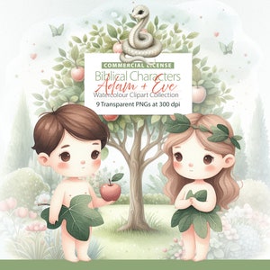 Adam und Eva | Bibel Geschichte Clipart | Garten Eden | Biblische Clip Art | Baum Der Erkenntnis | Schöpfung Clipart | Schlange | Entstehung | Digital