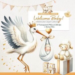 Welcome Baby, clipart baby girl baby boy shower, tema neutro per la cameretta dei bambini, bambino neutro, clipart giocattoli per bambini, bianco e oro, elegante baby shower