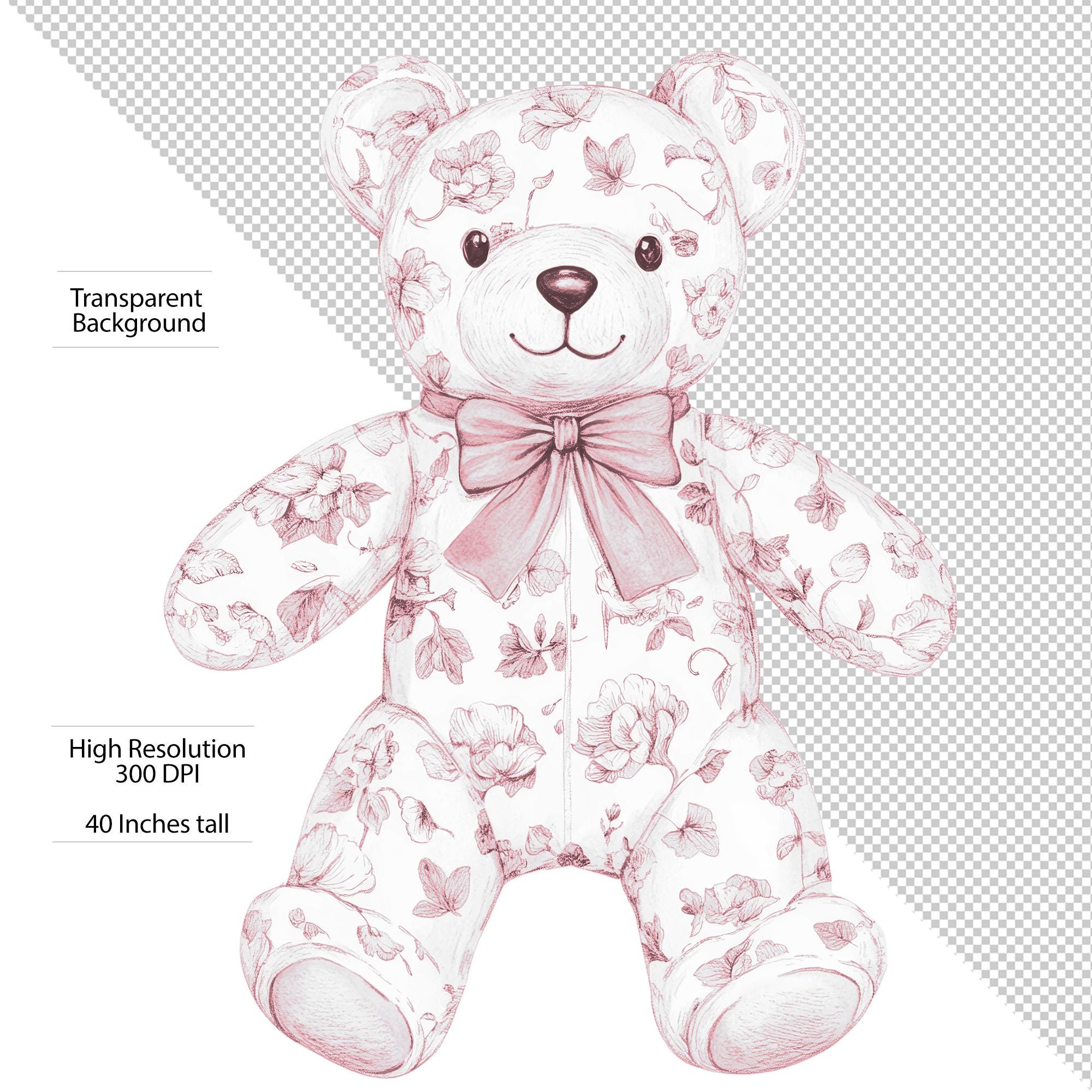 OVERSIZE Toile Nursery, Pink Toile Teddy, Chinoiserie Png, French Toil ...