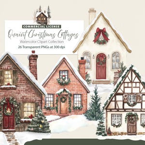 Grillige kersthuisje clipart, kersthuis, winterhuis, gezellige rustieke winter planner clipart, kaarten maken, boerderijen, huisjes