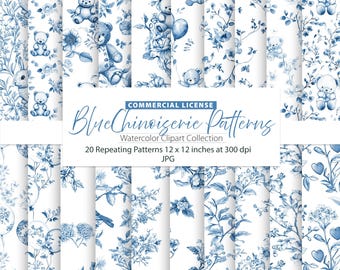 Naadloos blauw toile-patroon, blauwe toile-achtergrond, blauwe chinoiserie-achtergrond, chinoiserie toile de jouy, naadloze kinderkamer