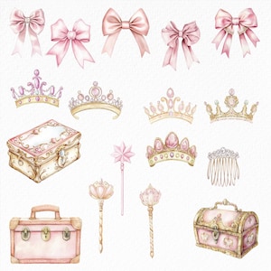 Little Princess Watercolor Fairytale, Princess and Castle Pink Princess Carriage Prince Castle, magical elements, royal land images, cinderella, magic land, magical kingdom, little kingdom, baby princess castle clipart, dusty rose, royal, cute