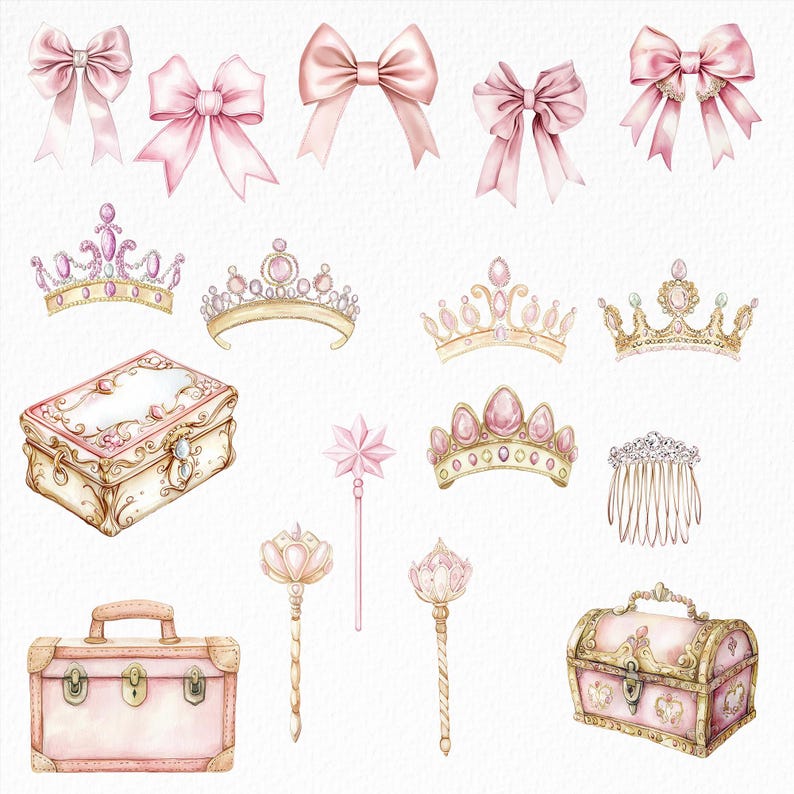 Little Princess Watercolor Fairytale, Princess and Castle Pink Princess Carriage Prince Castle, magical elements, royal land images, cinderella, magic land, magical kingdom, little kingdom, baby princess castle clipart, dusty rose, royal, cute