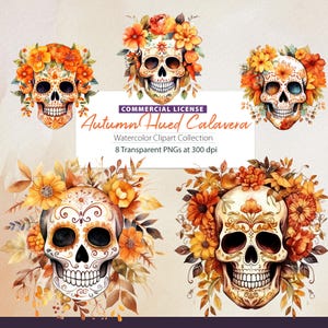 Aquarell Calavera Clipart, Halloween Calavera Clipart, Tag der Toten Clipart, Calavera Designs, Sugar Skull Designs, Dia de Muertos