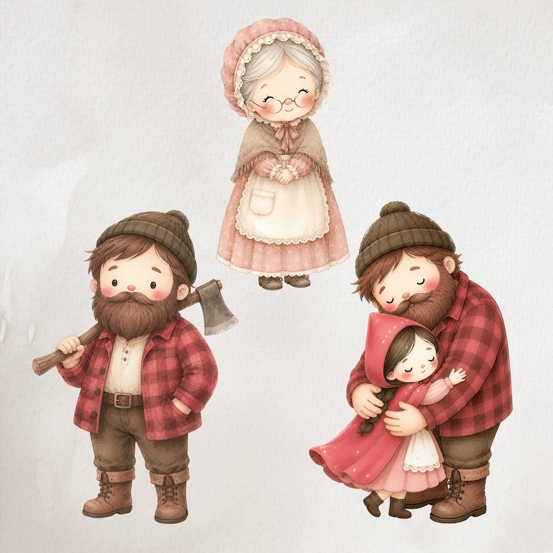 Little Red Riding Hood Watercolor Clipart, Fairytale PNG (Digital Download) image 5