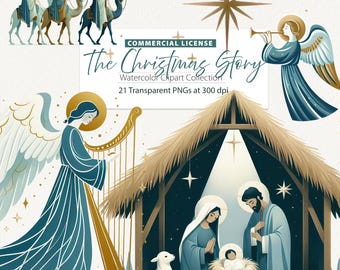 Watercolor Nativity, Christianity Clipart, Nativity png bundle, Angelclipart, Bible Story Clipart, Nativity clipart, Christmas Story, Jesus