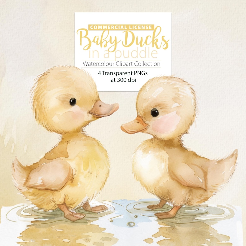 Baby Ducks in a puddle, ducklings, yellow ducks, nursery art, duck clipart, baby shower clipart