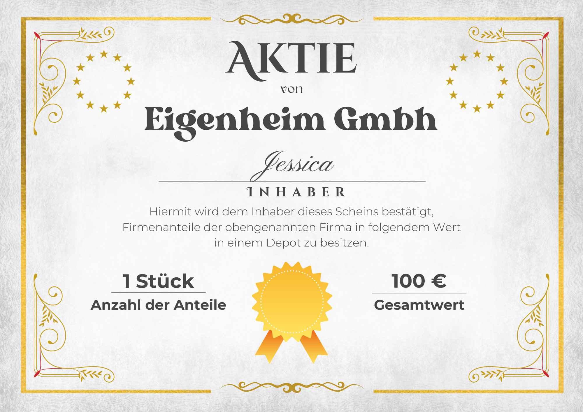 Share Certificate / Gift to Print / Cash Gift / PDF / Special Gift /  Digital Print / DIN A4 / Personalized / Stock - Etsy