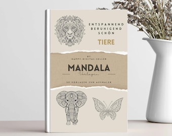 Mandala Malbuch PDF Download – 50 Tier Mandalas Printable – Entspannung & Stressabbau – Digitales Ausmalbuch für Erwachsene, Teens u Kinder
