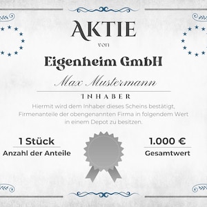 Aktien Urkunde / Geschenk zum Ausdrucken / Geldgeschenk / PDF / besonderes Geschenk / Digitaler Ausdruck / DIN A4 / Personalisiert / Stock