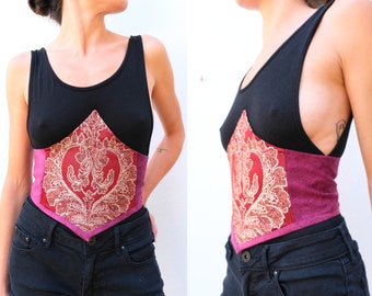 Golden Foliage Crimson Corset Belt, Upcycled Accessories, Sustainable Gifts, Handmade Accessories, Corset Lacing, Sustainable Fashion