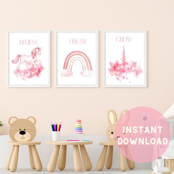 Unicorn Wall Decoration Digital Prints, Girls room, Nursery, Digital Download