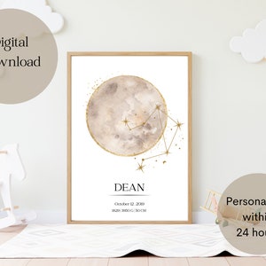 Guardería Imprimible Luna codiaq signo, Personalizado, 24 horas, Bebé Luna, Descarga digital, Imprimible, Kidsroom